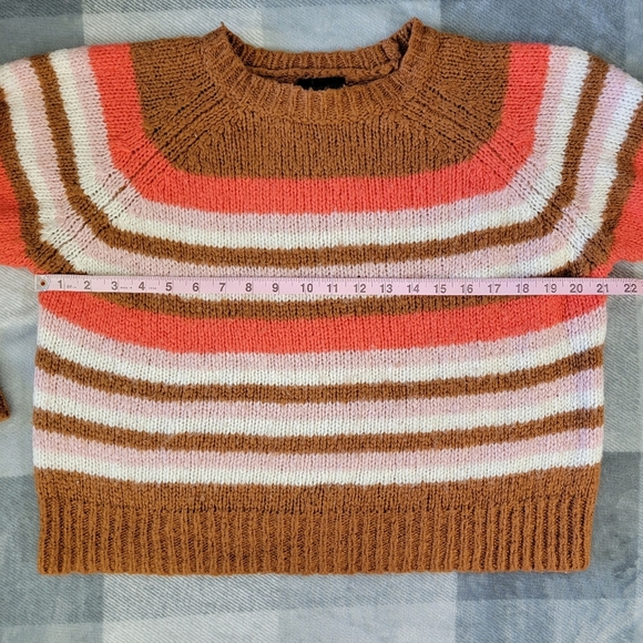 Lumiere Brown Pink Striped Fuzzy Sweater Long Sleeve Wool Blend Cozy Size XS - Picture 6 of 7